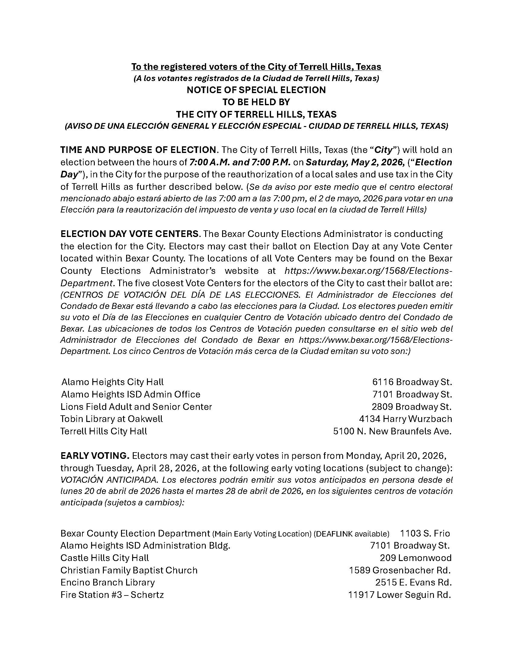 DOCS1 357166 v2 2026 SPECIAL ELECTION NEWSPAPER NOTICE 1 4 SALES TAX Page 1