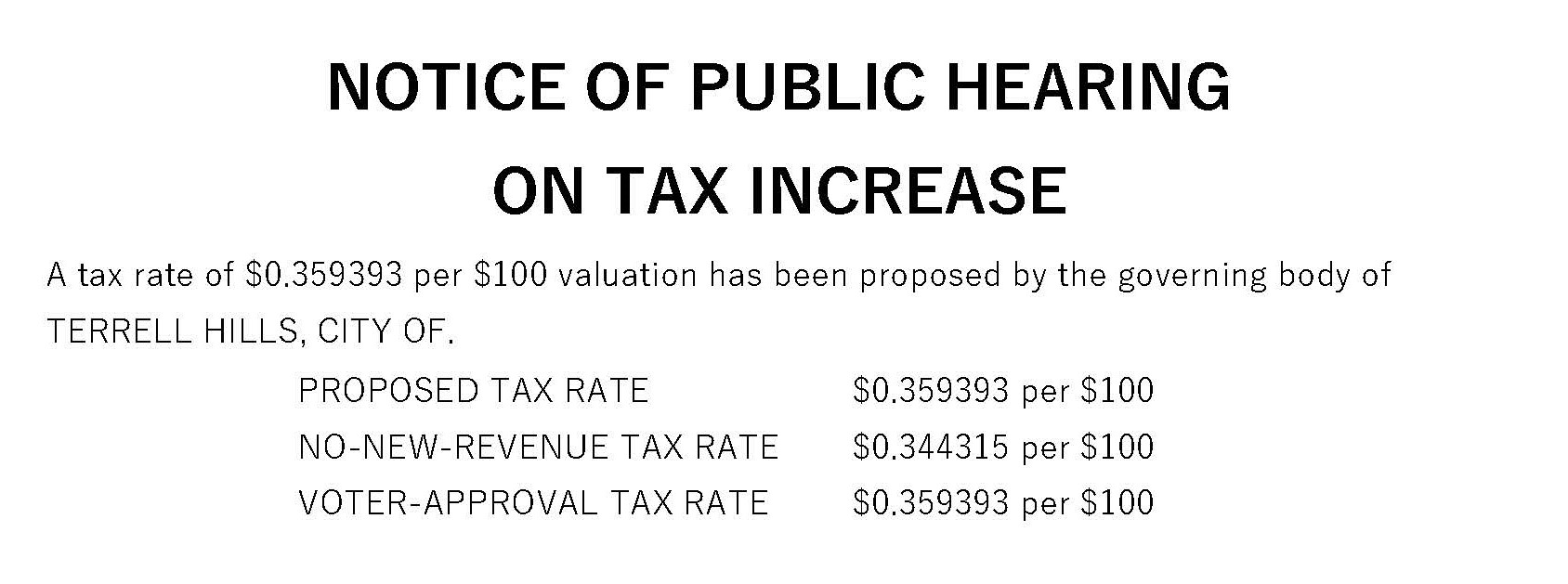 TERRELL HILLS Pub 2023 Tax Rate Header