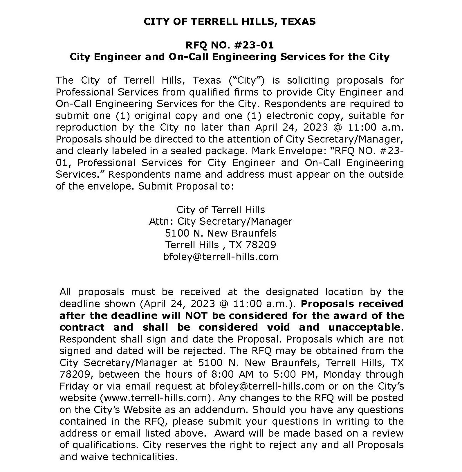 DOCS1 291489 v1 RFQ AD for Newspaper